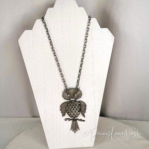Vintage Articulated Owl Silver Pendant Necklace